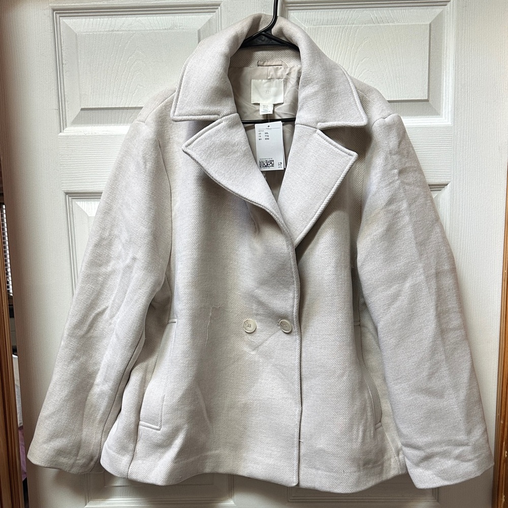 H&M Pea Coat Cream Women's XXL